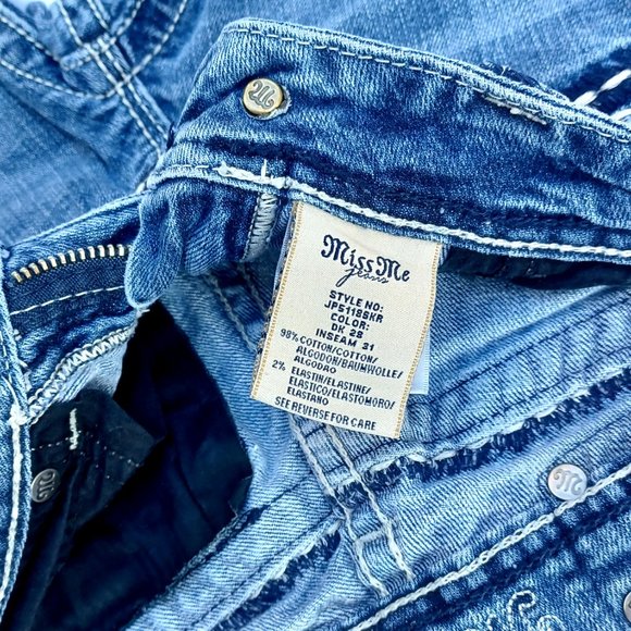 Miss Me Rhinestone Bling Folded Pocket Acid Wash Jeans Size 3 Waist 26 JP5118SKR - Picture 7 of 8